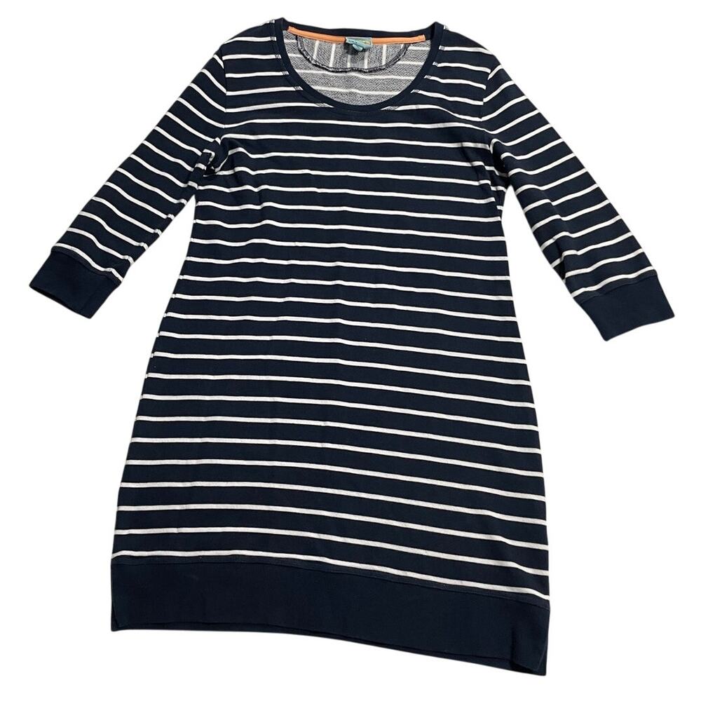 C&C California Striped Sweatshirt Dress Womens Sz Large 3/4 Sleeve Blue White